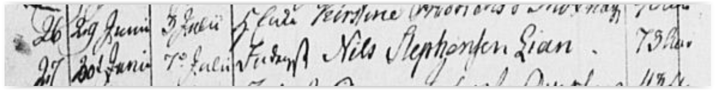 Niels Steffensens dødsfall i kirkeboka